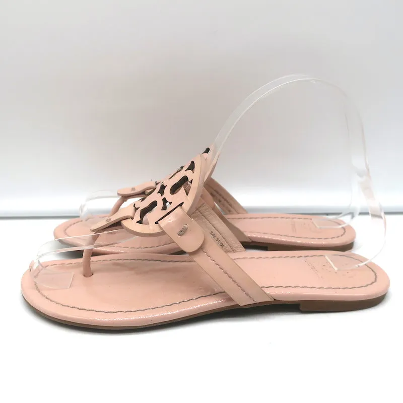 Tory Burch Miller Thong Sandals Pink Patent Leather Size 6.5 Flat Slides
