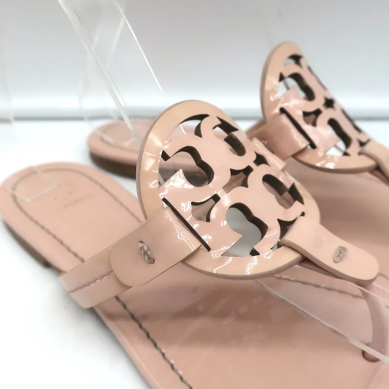 Tory Burch Miller Thong Sandals Pink Patent Leather Size 6.5 Flat Slides