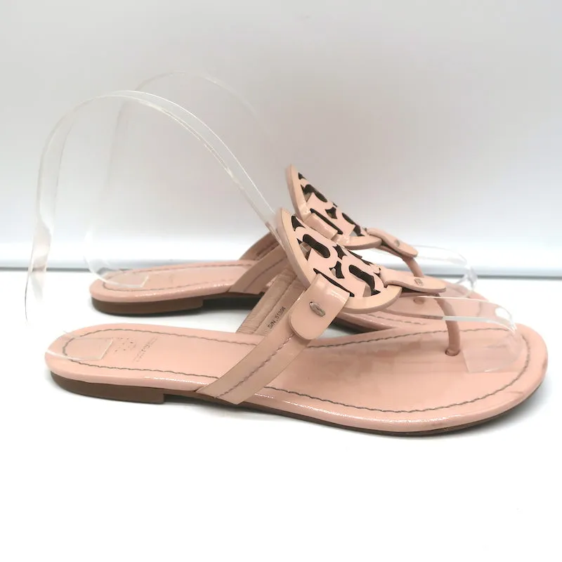Tory Burch Miller Thong Sandals Pink Patent Leather Size 6.5 Flat Slides