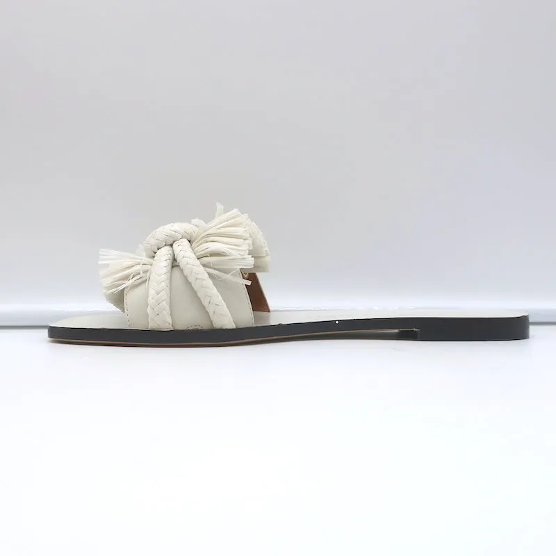 Tory Burch Rope Slides White Raffia & Leather Size 6 Flat Sandals NEW