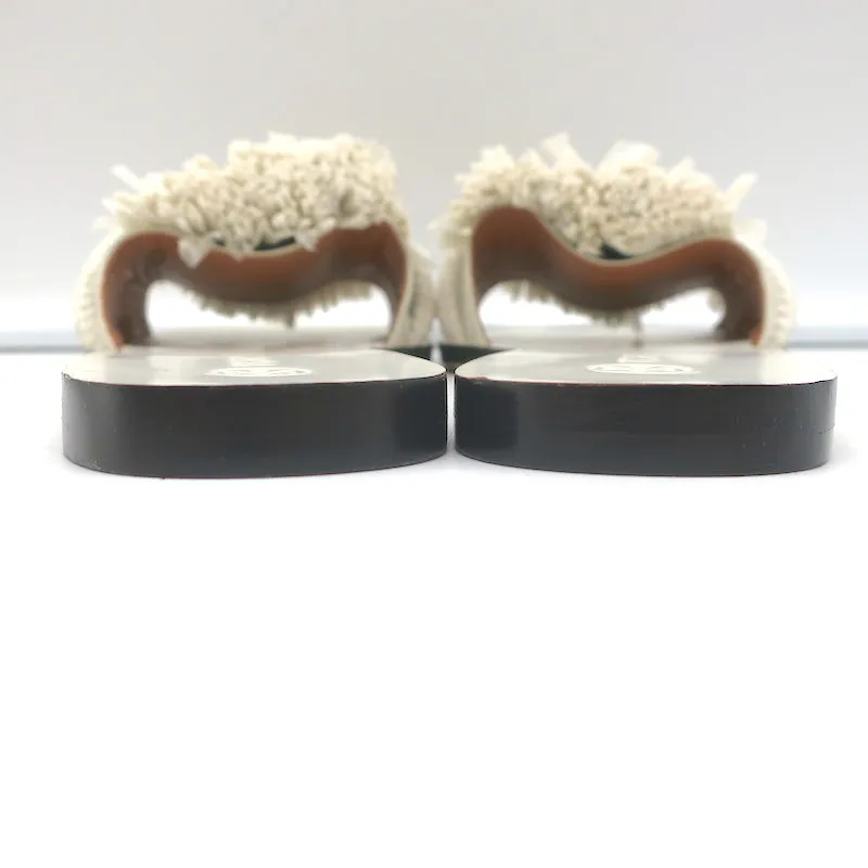 Tory Burch Rope Slides White Raffia & Leather Size 6 Flat Sandals NEW