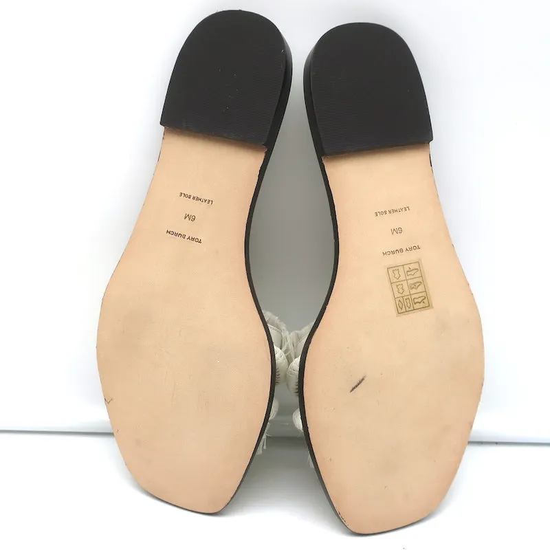 Tory Burch Rope Slides White Raffia & Leather Size 6 Flat Sandals NEW