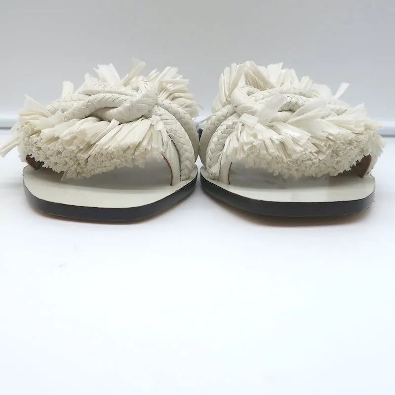 Tory Burch Rope Slides White Raffia & Leather Size 6 Flat Sandals NEW