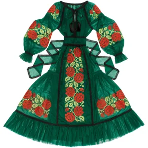 Tulle kaftan with embroidery and lace