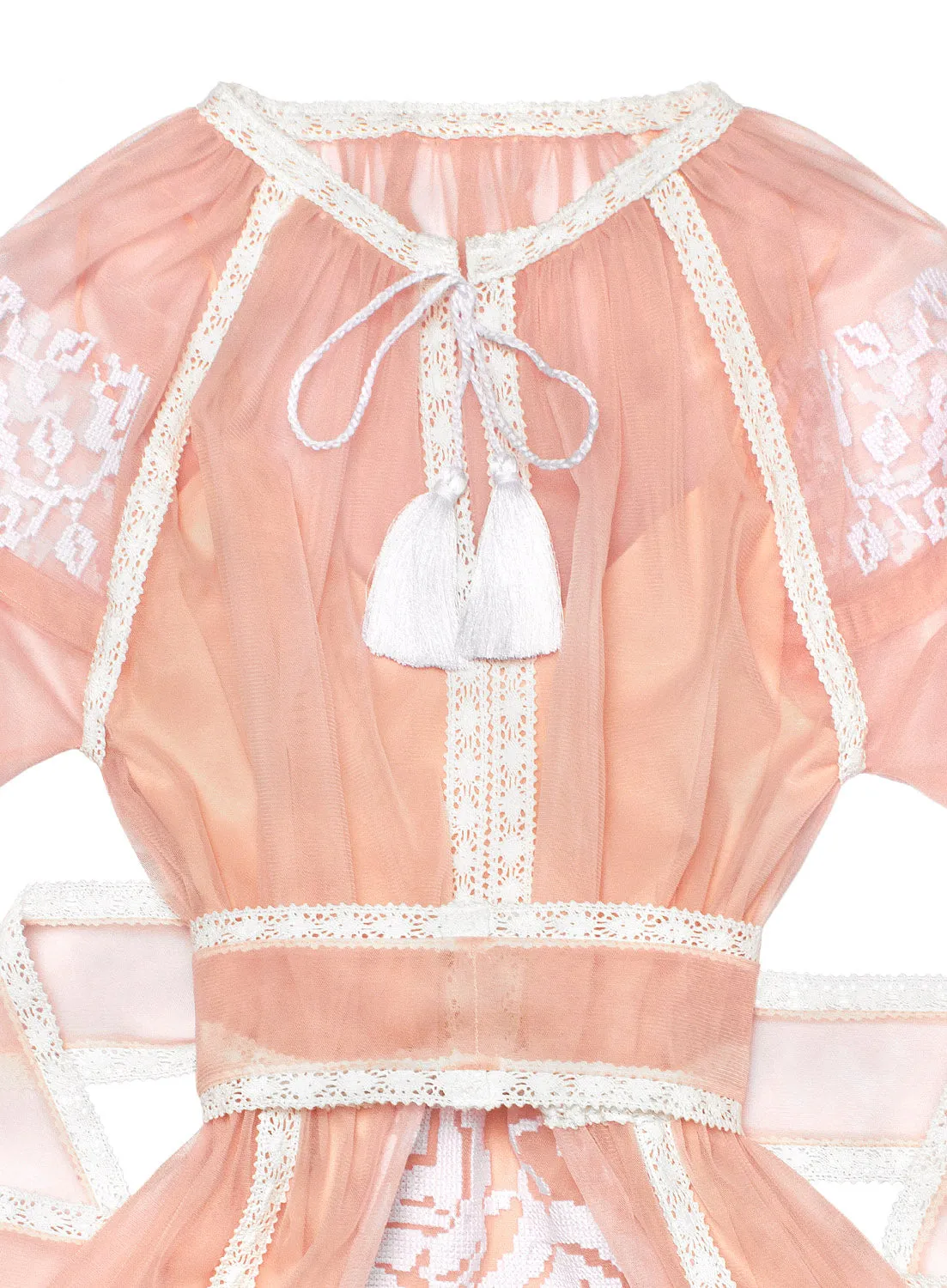 Tulle kaftan with embroidery and lace