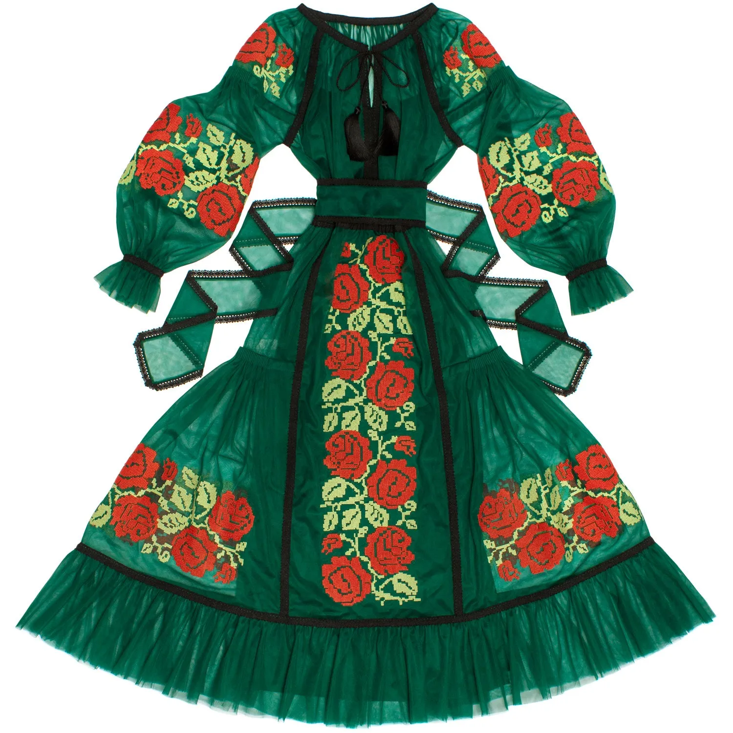 Tulle kaftan with embroidery and lace