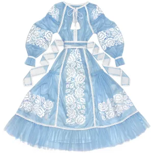 Tulle kaftan with embroidery and lace
