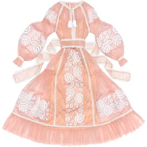 Tulle kaftan with embroidery and lace