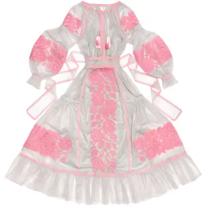 Tulle kaftan with embroidery and lace