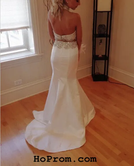 Two Piece Beadings White Mermaid Prom Dresses Prom Dress Evening Dress