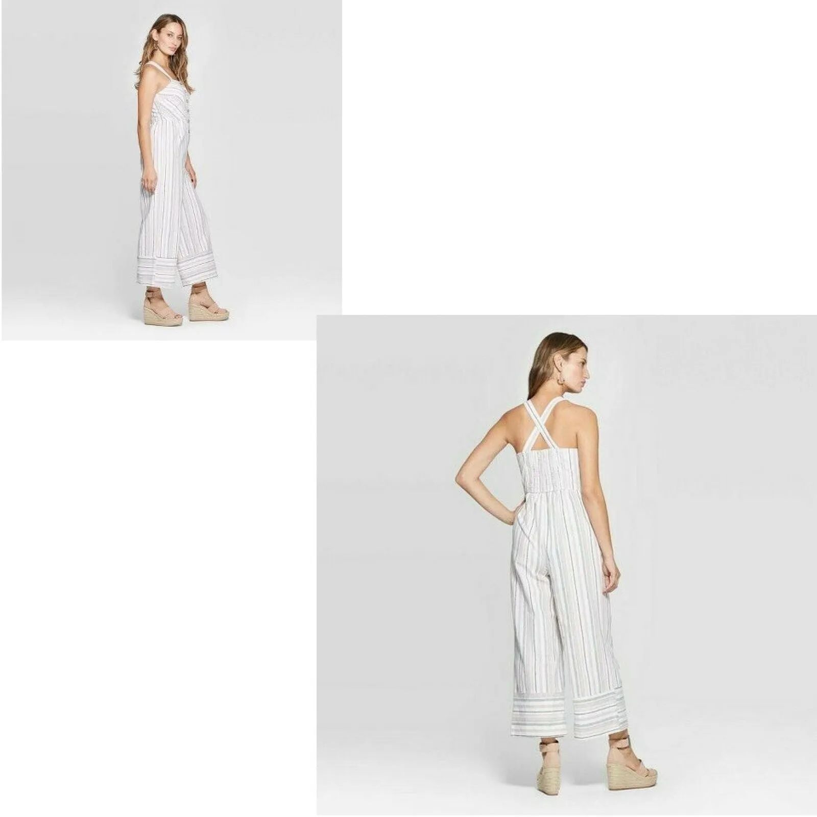 Universal Thread Women's Striped Sleeveless Square Neck Wide Leg Jumpsuit