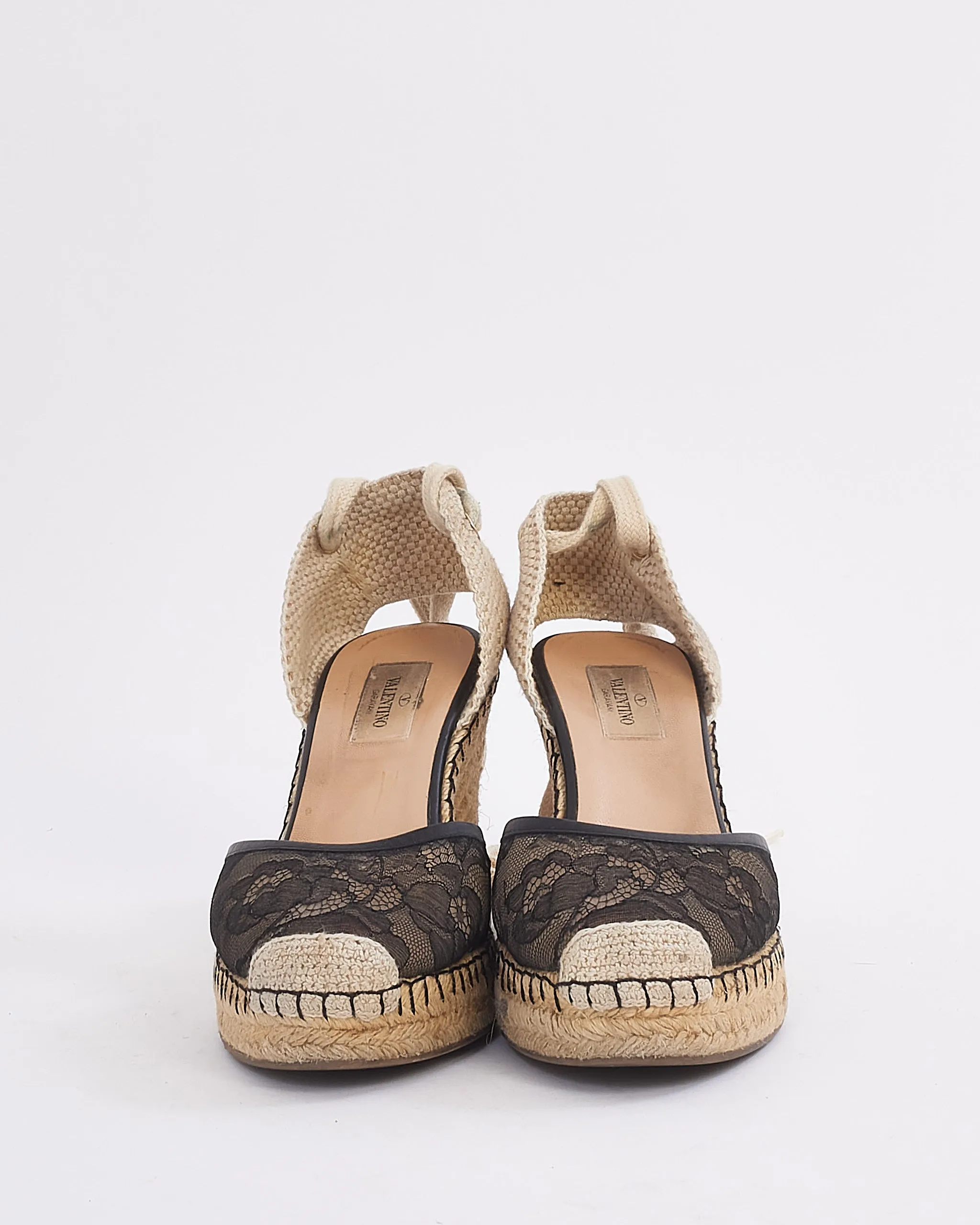 Valentino Black Lace Pattern Slingback Sandal Wedges - 39
