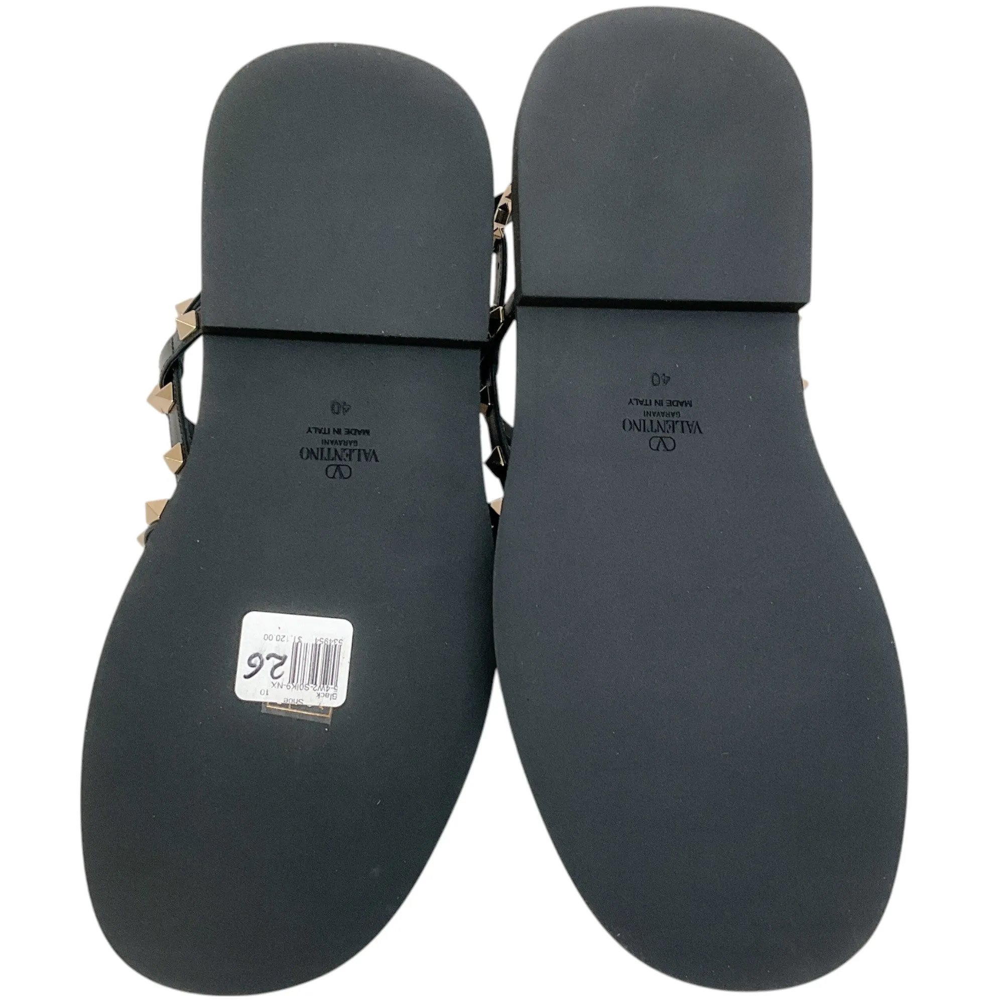 Valentino Black Leather Multi Strap Rockstud Flat Sandals
