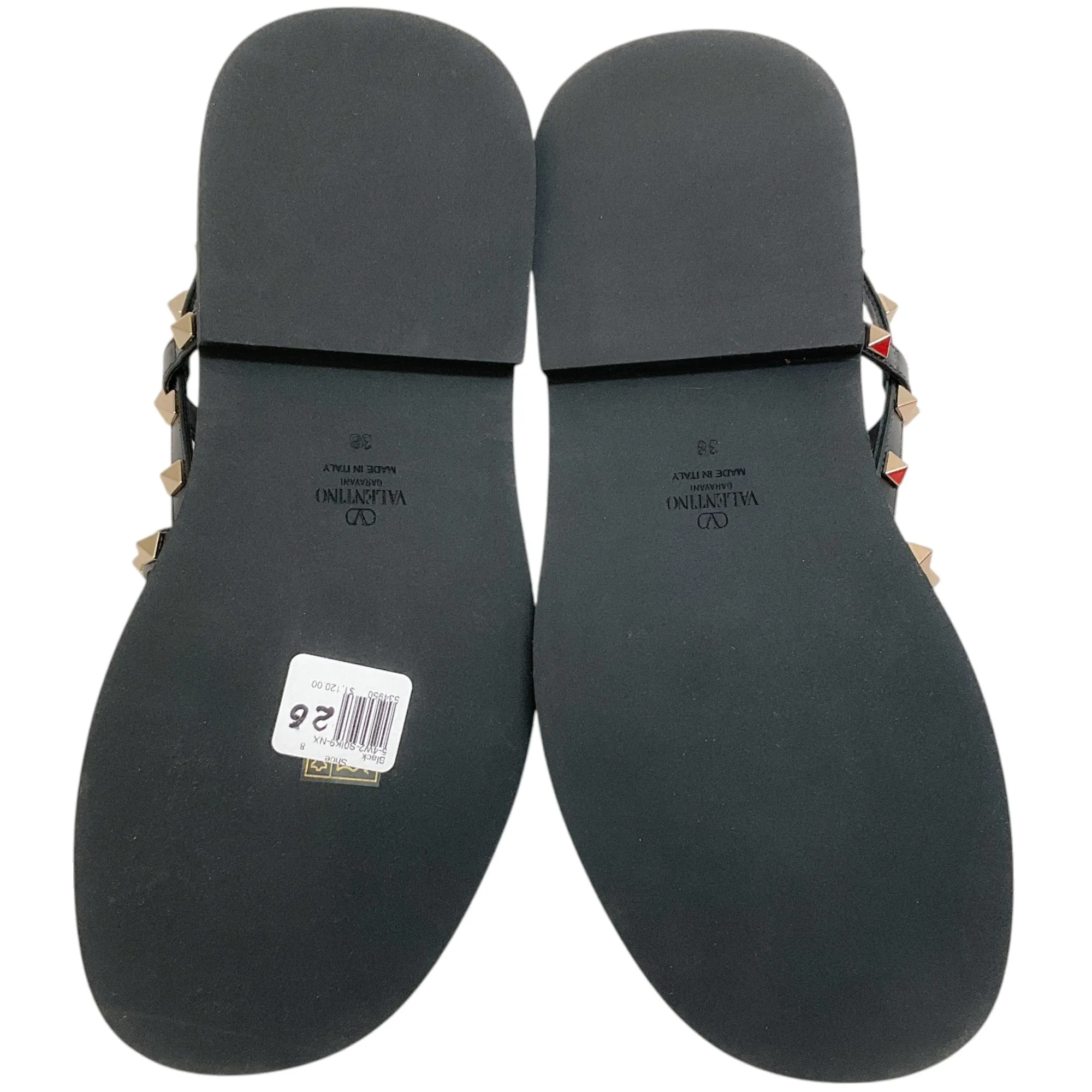 Valentino Black Leather Multi Strap Rockstud Flat Sandals