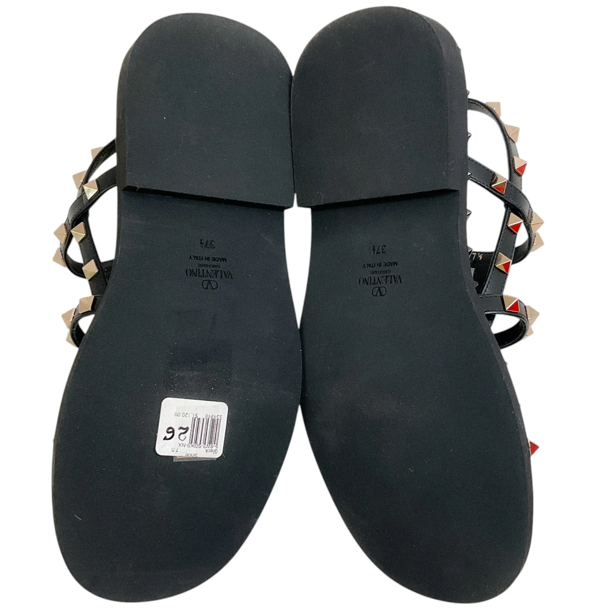 Valentino Black Leather Multi Strap Rockstud Flat Sandals