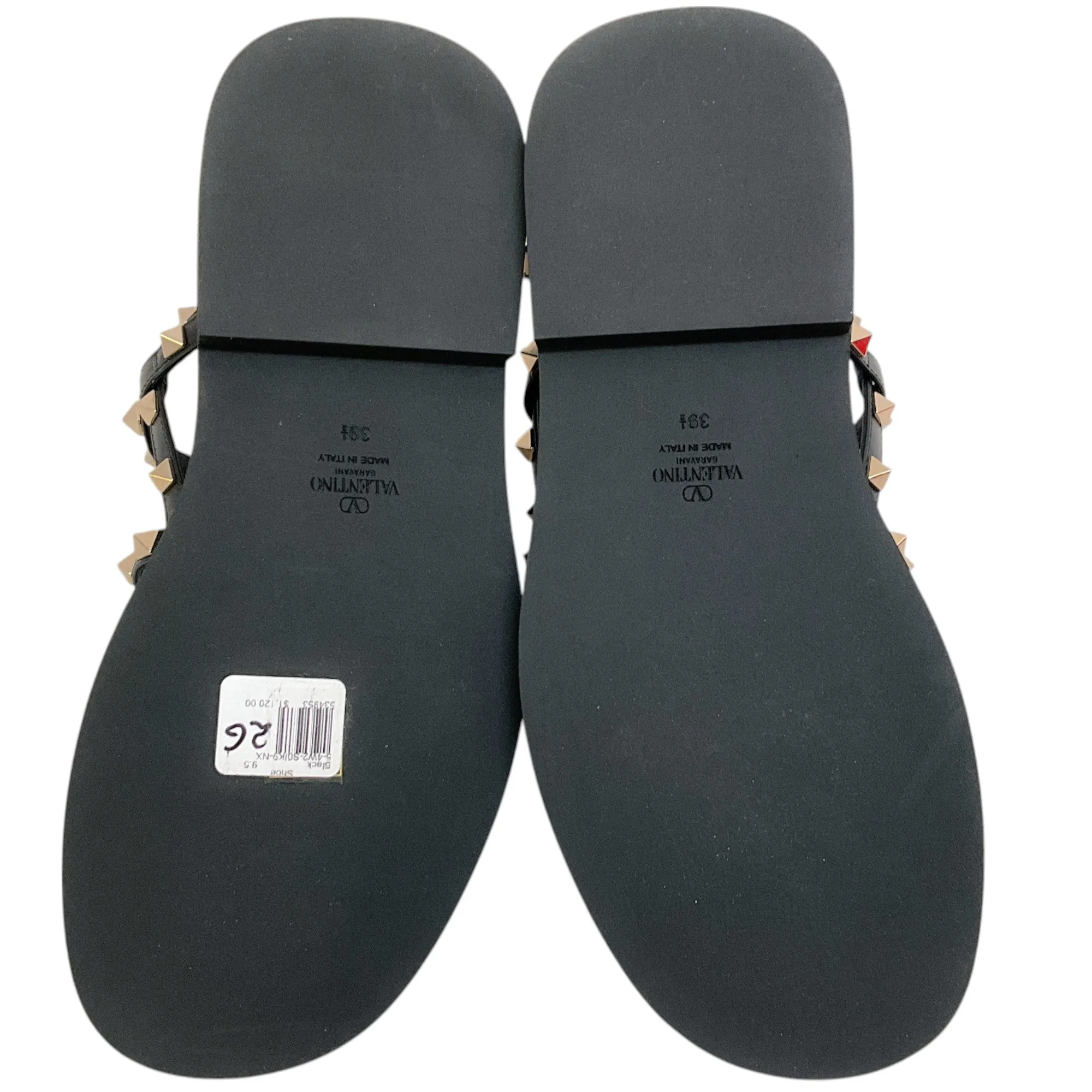 Valentino Black Leather Multi Strap Rockstud Flat Sandals