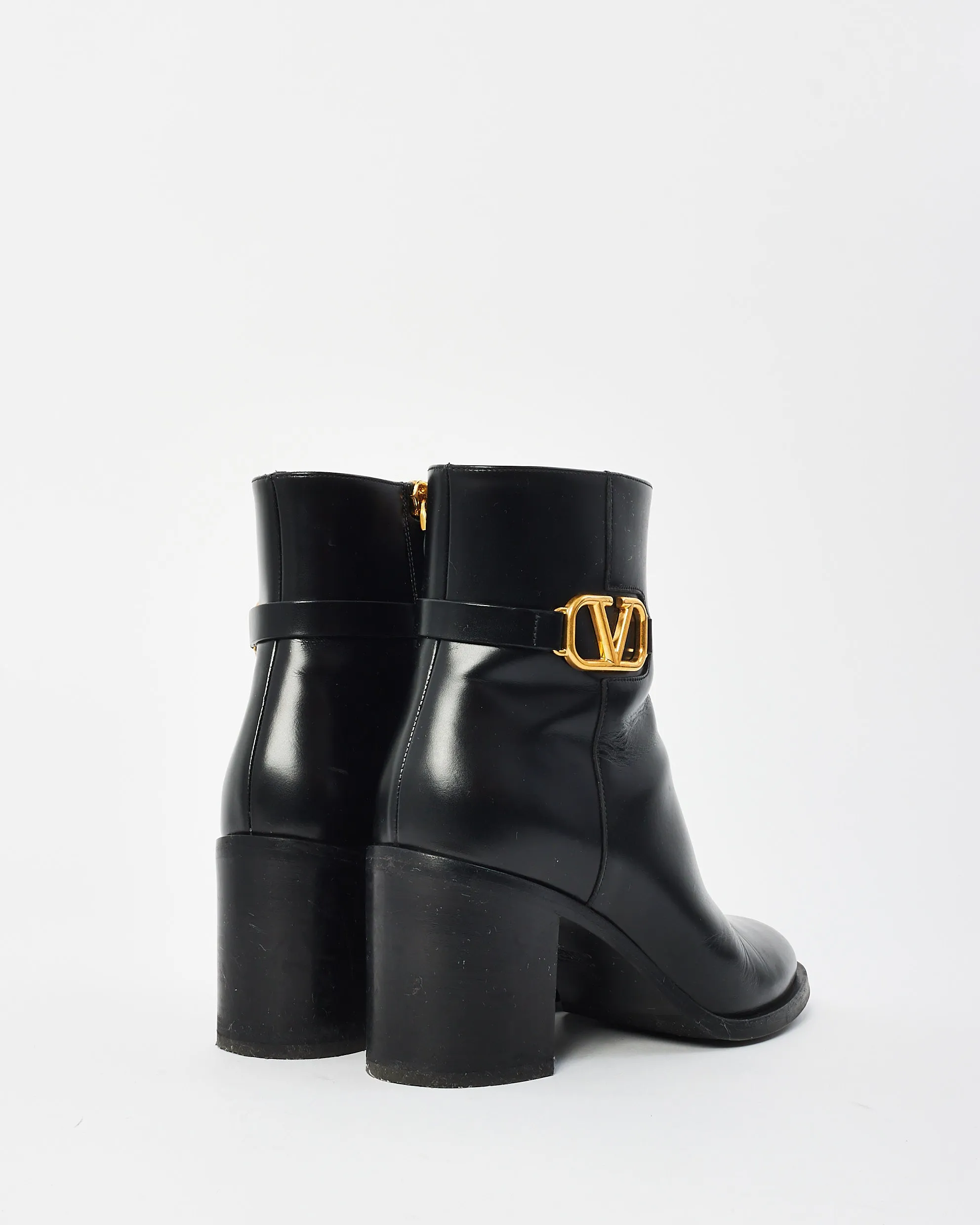 Valentino Black Leather VLogo Signature Ankle Boots - 37.5