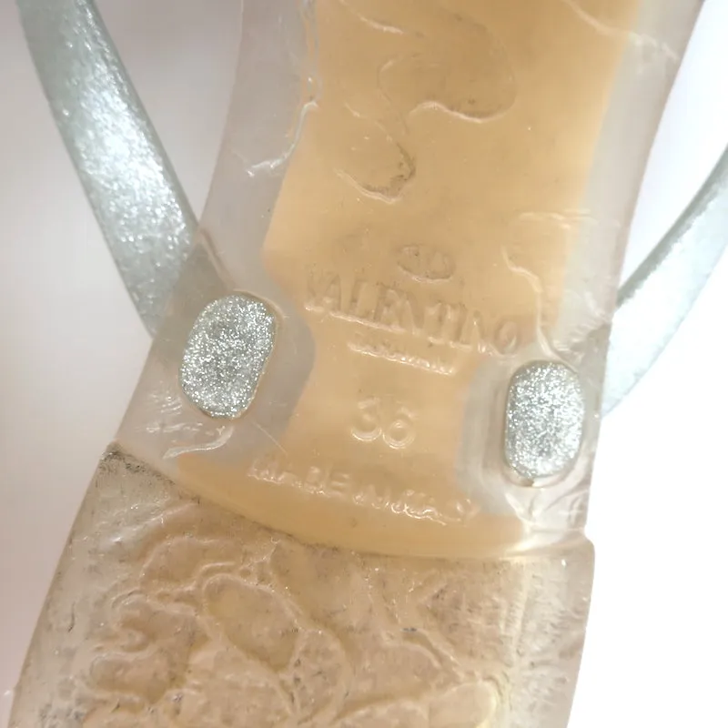 Valentino Rockstud Bow Jelly Flat Thong Sandals Silver Metallic Size 36