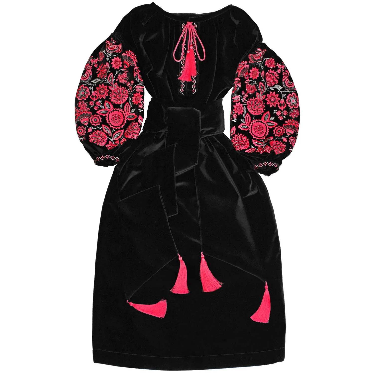 Velvet kaftan with flower embroidery