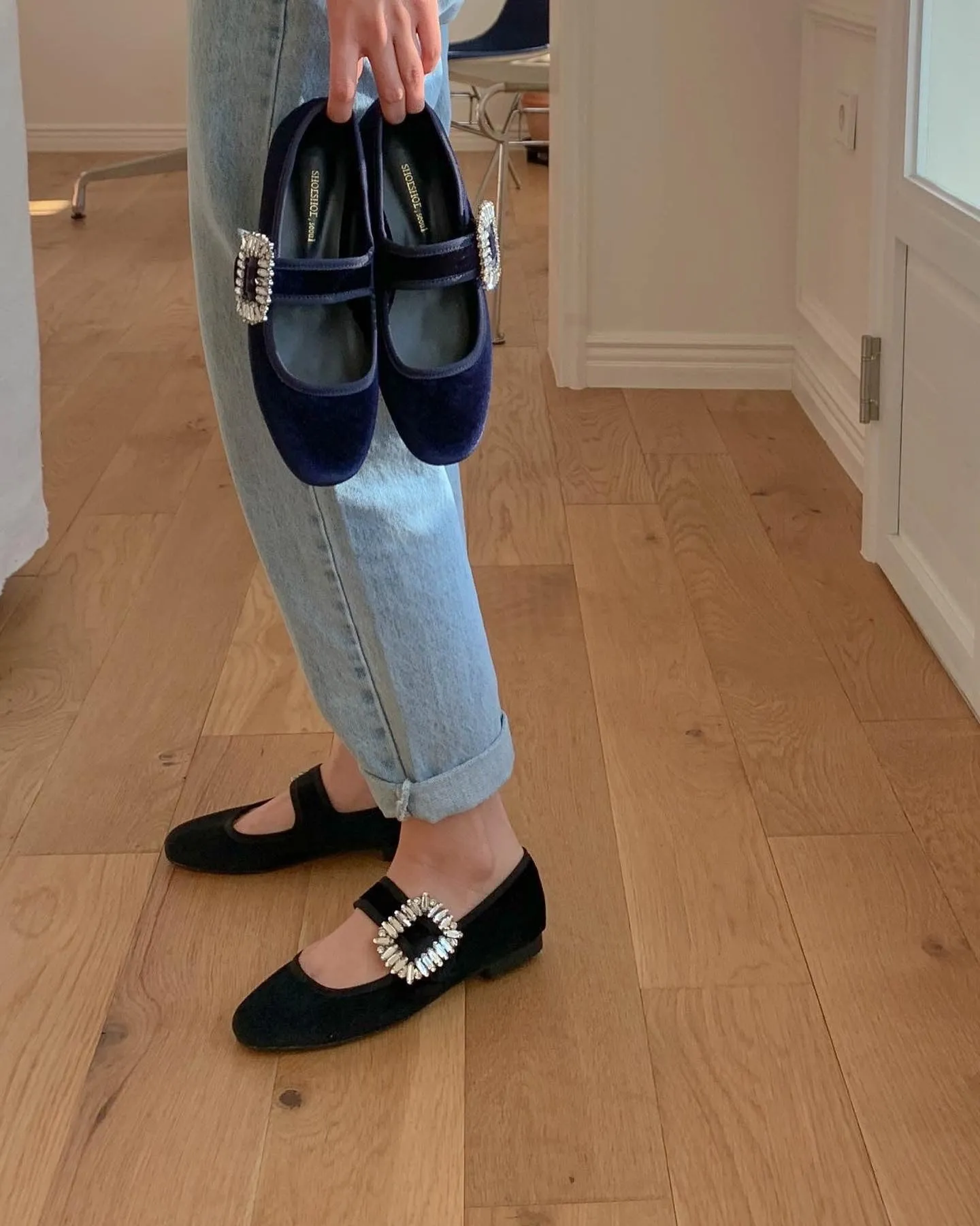 Velvet Mary Jane with Square Buckle