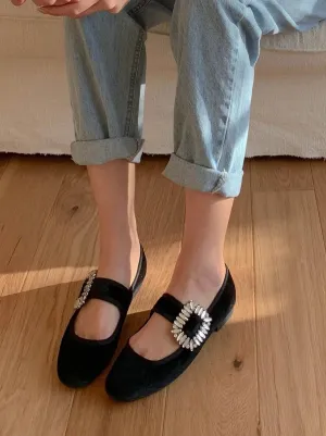 Velvet Mary Jane with Square Buckle