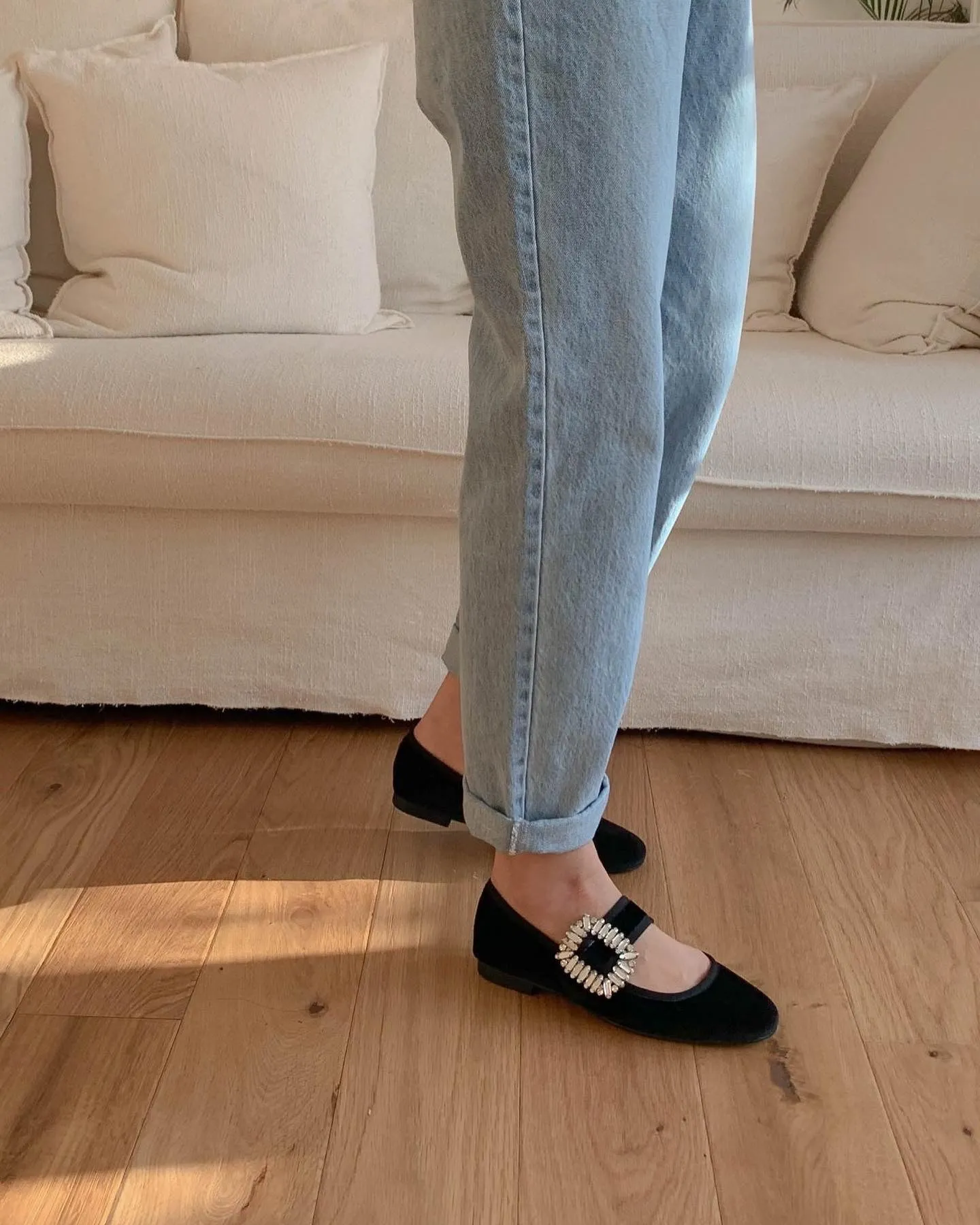 Velvet Mary Jane with Square Buckle