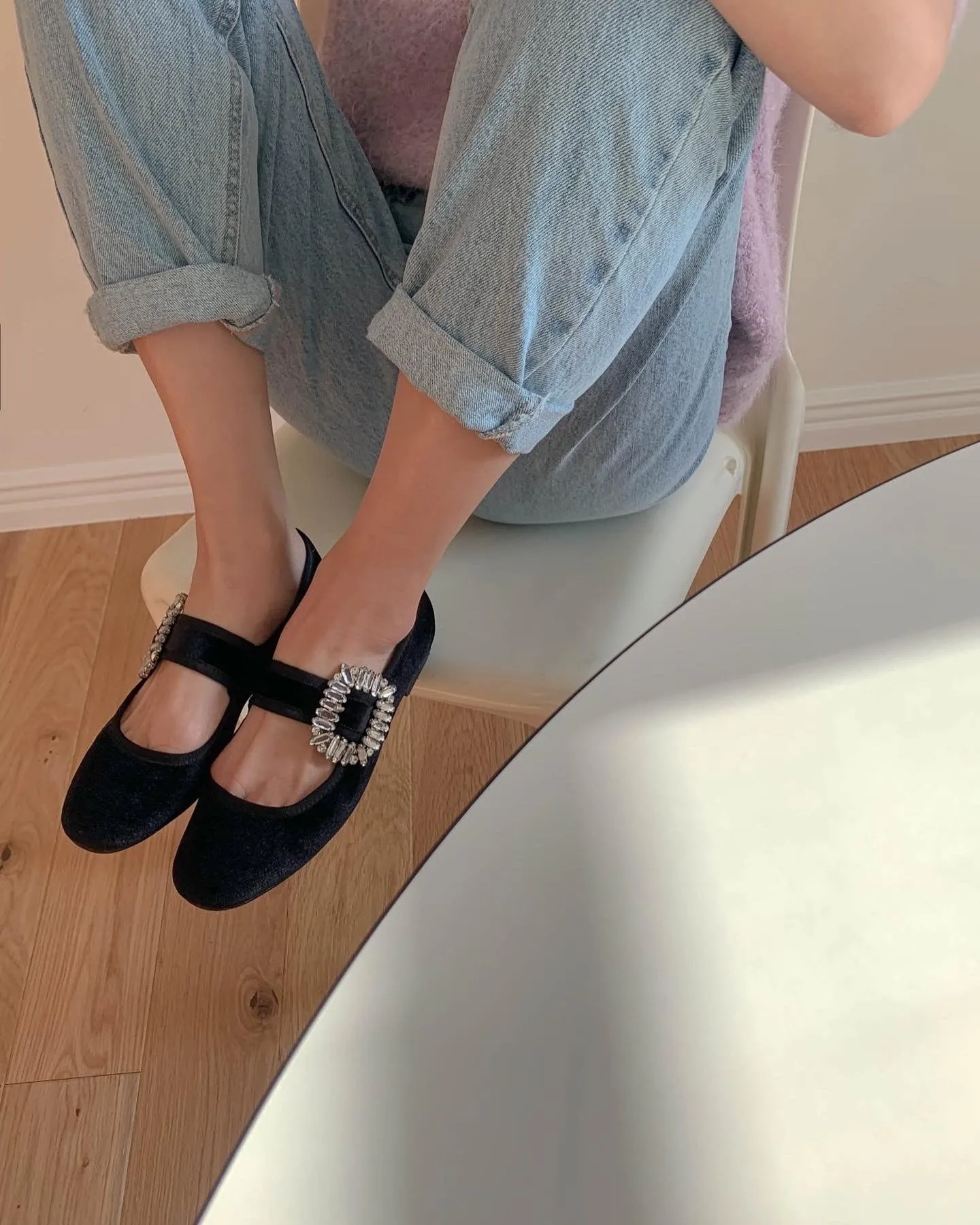 Velvet Mary Jane with Square Buckle