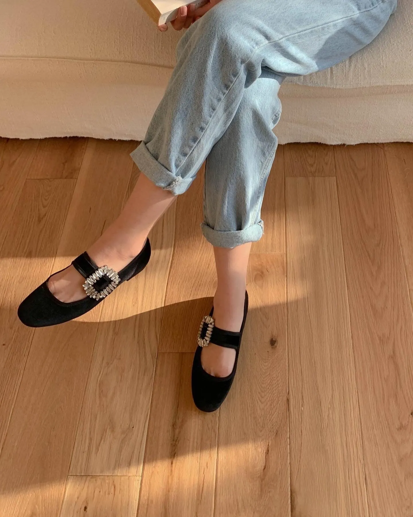 Velvet Mary Jane with Square Buckle