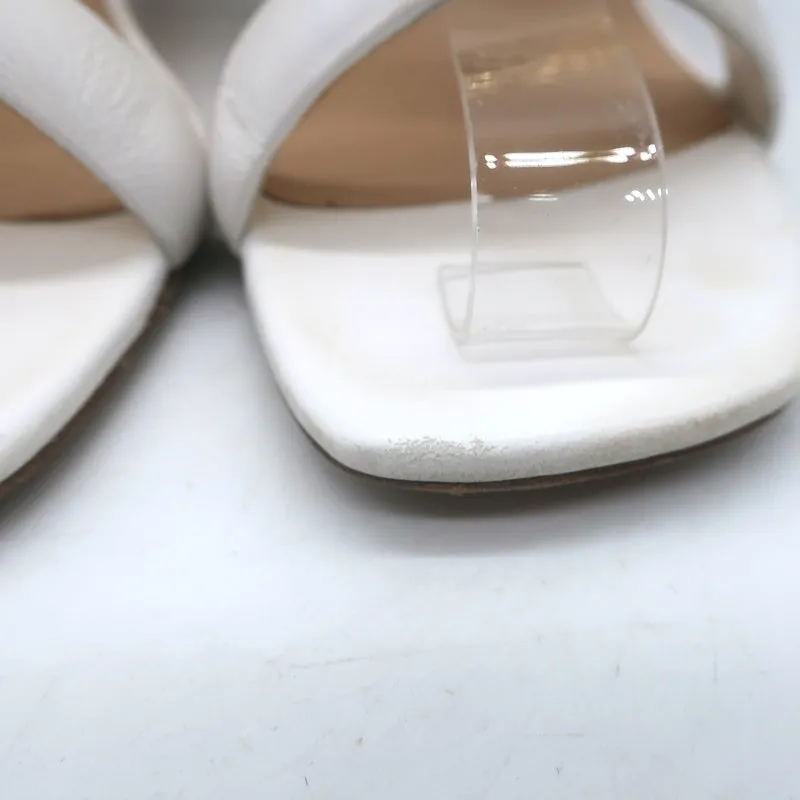 Veronica Beard Meena Metal-Strap Mules Cream Leather Size 8 Open Toe Sandals