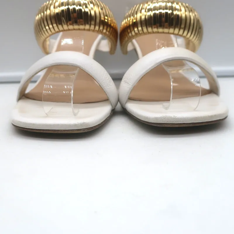 Veronica Beard Meena Metal-Strap Mules Cream Leather Size 8 Open Toe Sandals