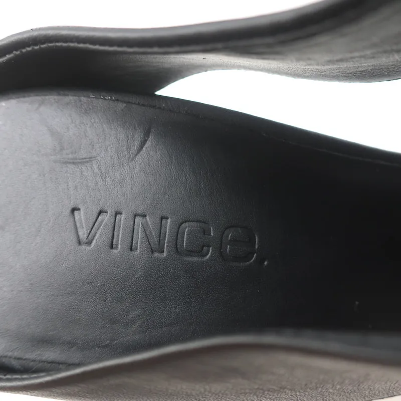 Vince Cutout Wedge Mules Kaya Black Leather Size 9 Peep Toe Sandals NEW
