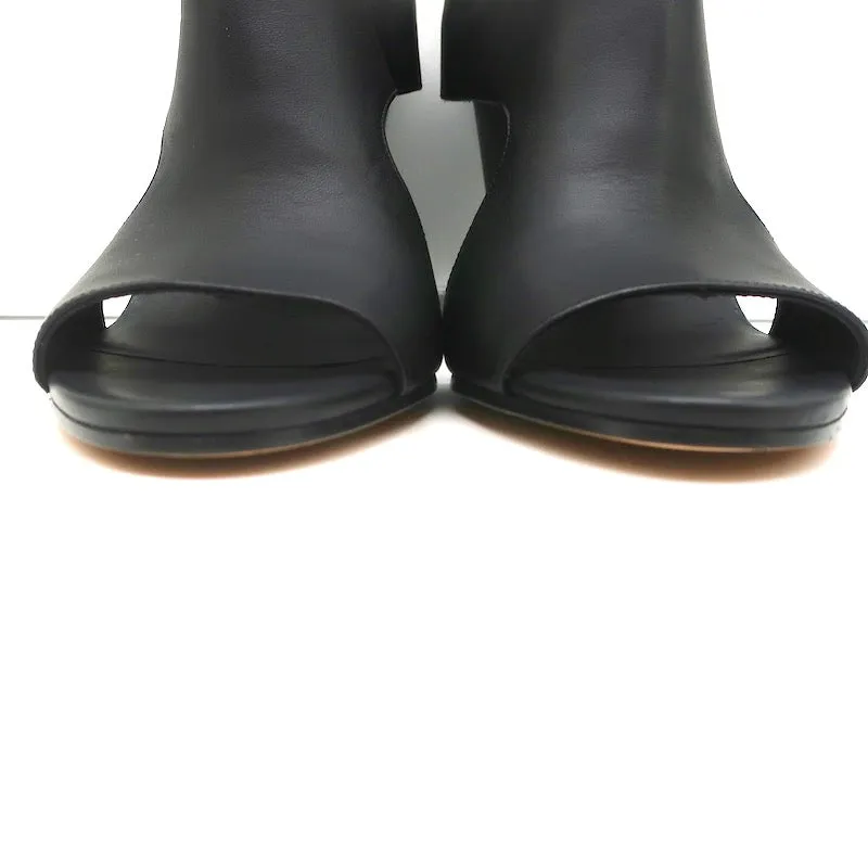 Vince Cutout Wedge Mules Kaya Black Leather Size 9 Peep Toe Sandals NEW