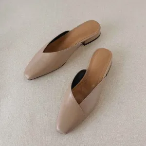 vintage genuine leather mules women low heels Korean sweety square toe simple lazy style summer holiday pumps