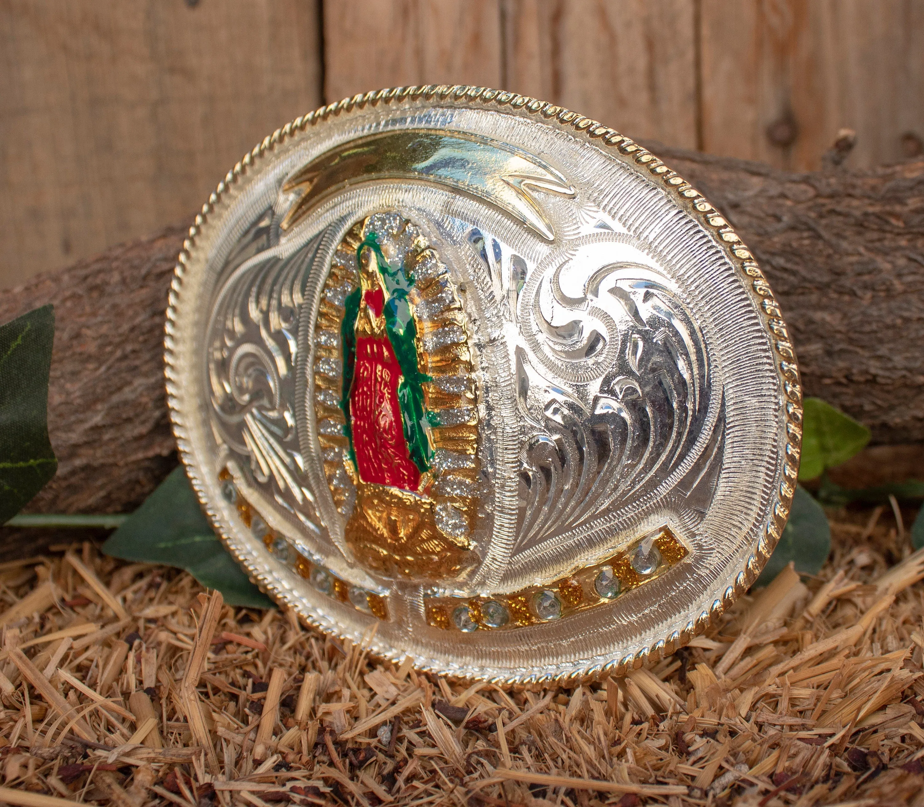VIRGEN DE GUADALUPE Virgin Mary oval cowboy western belt buckle evilla