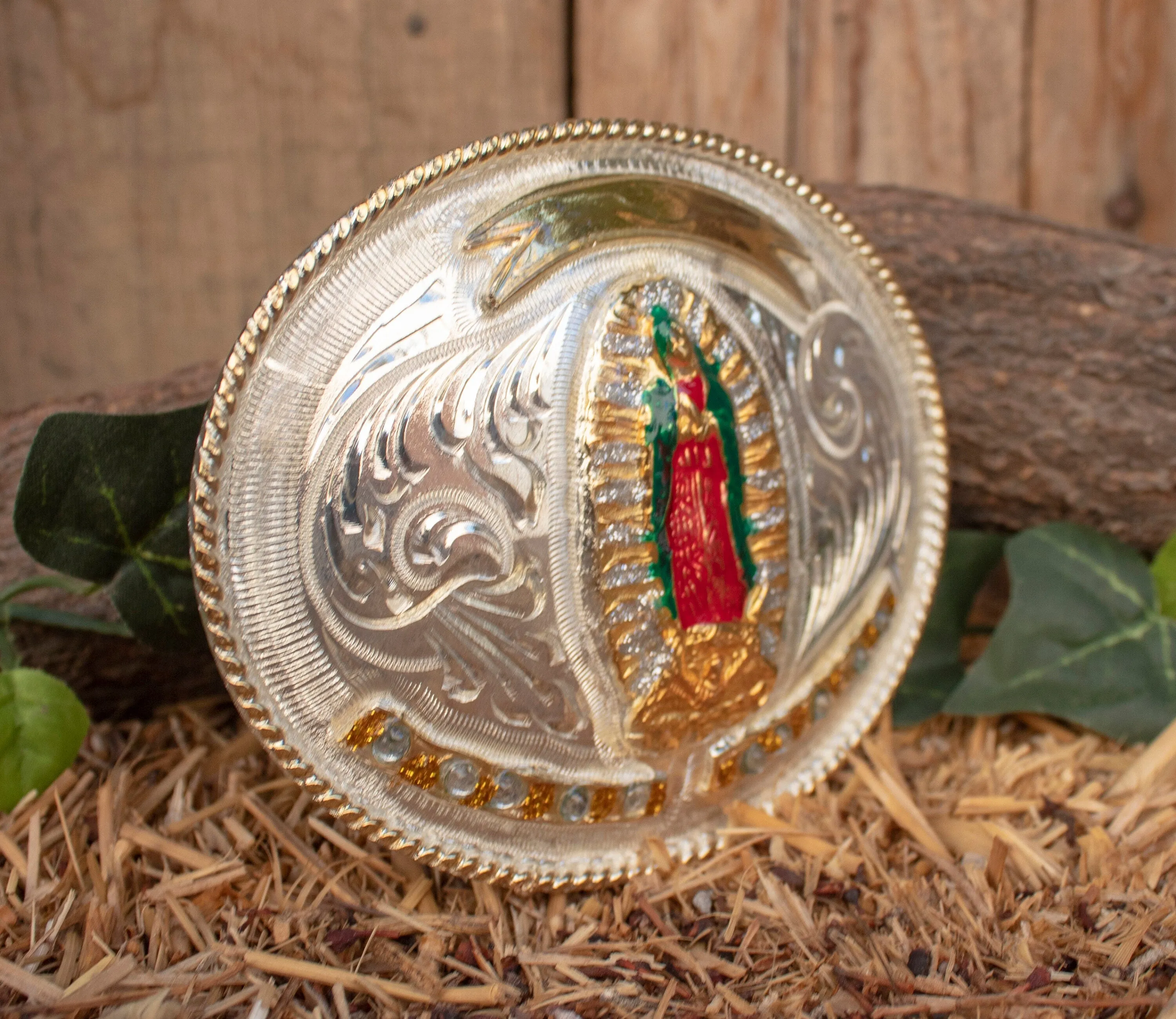 VIRGEN DE GUADALUPE Virgin Mary oval cowboy western belt buckle evilla