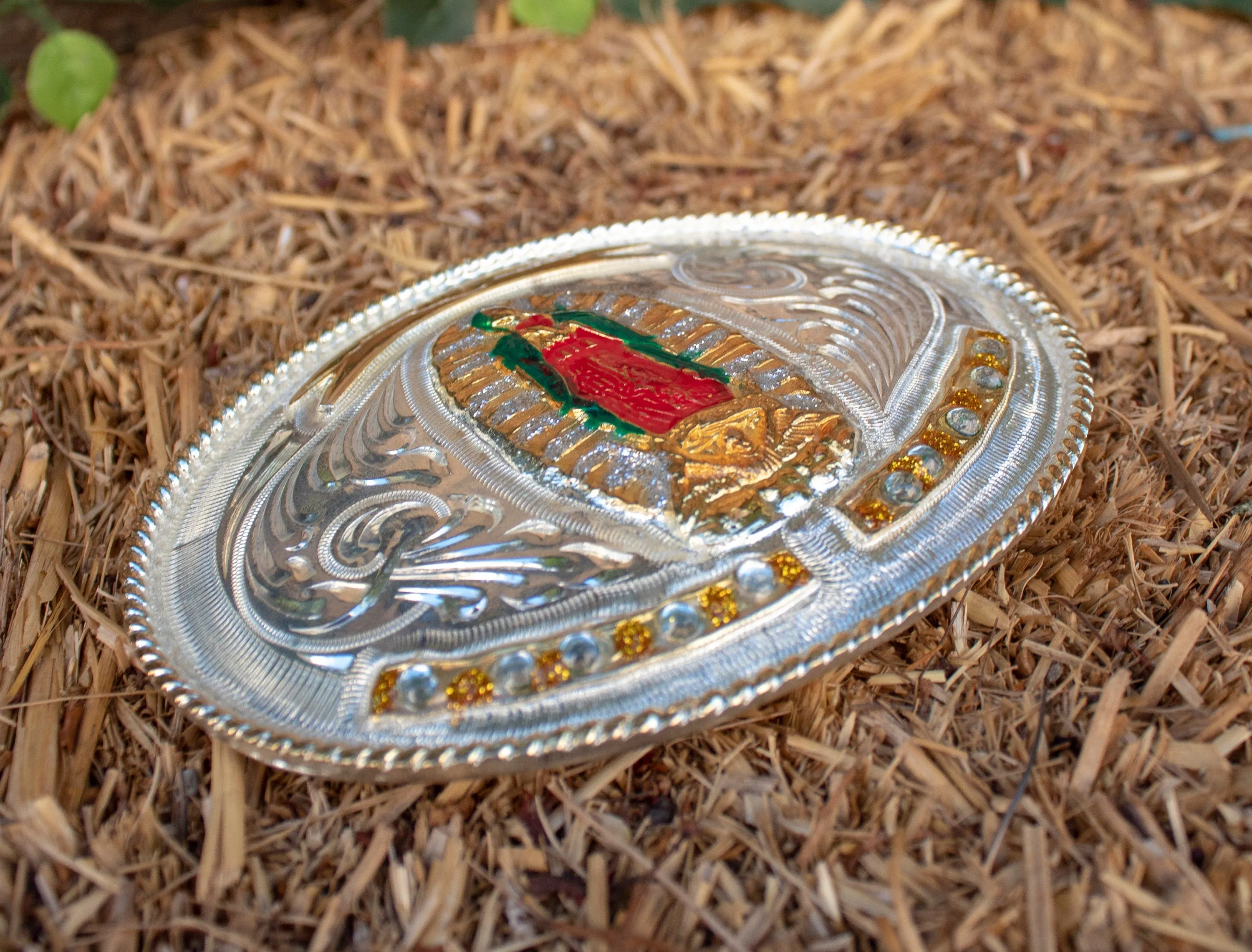 VIRGEN DE GUADALUPE Virgin Mary oval cowboy western belt buckle evilla