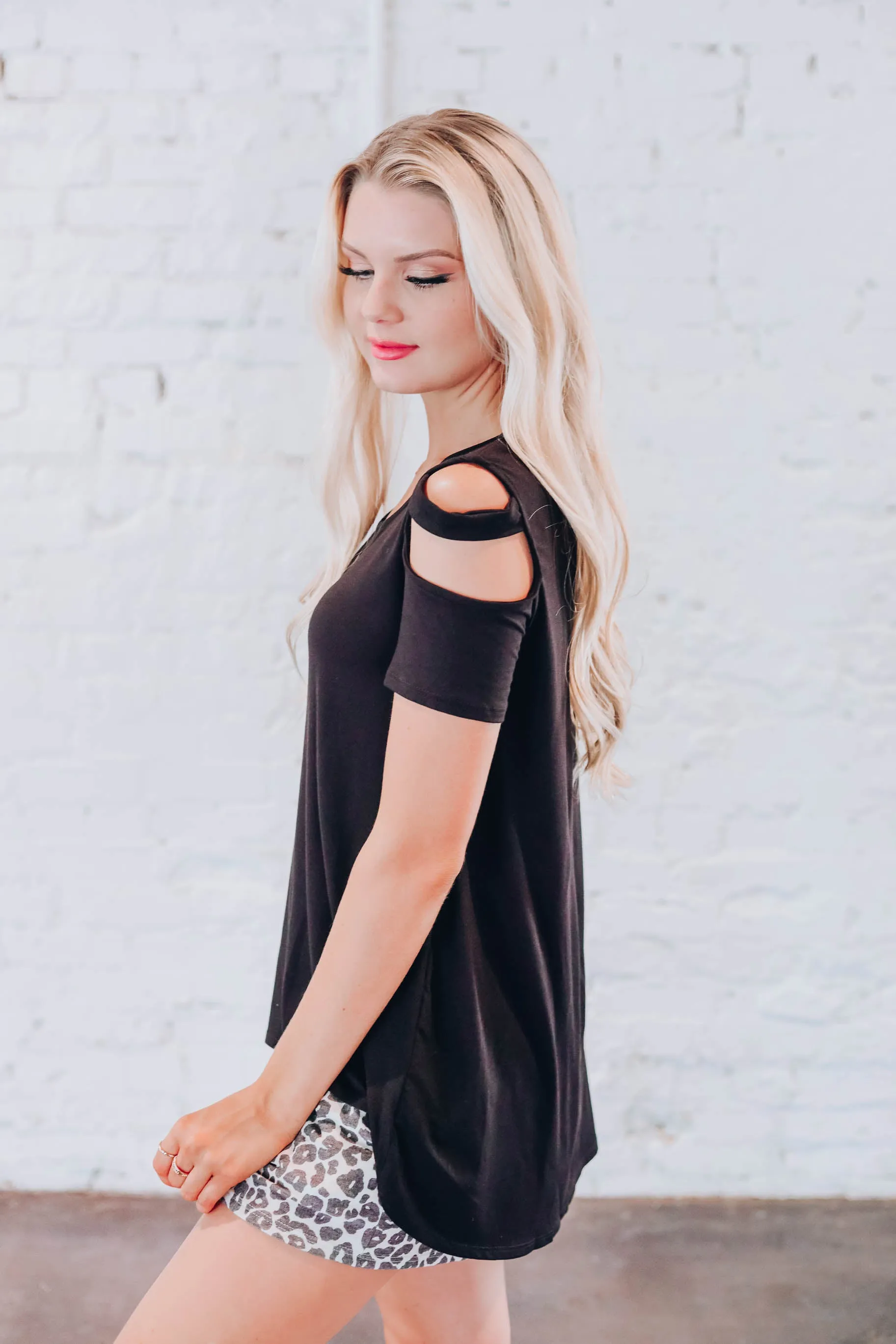 What A Tease Cold Shoulder Top - Black