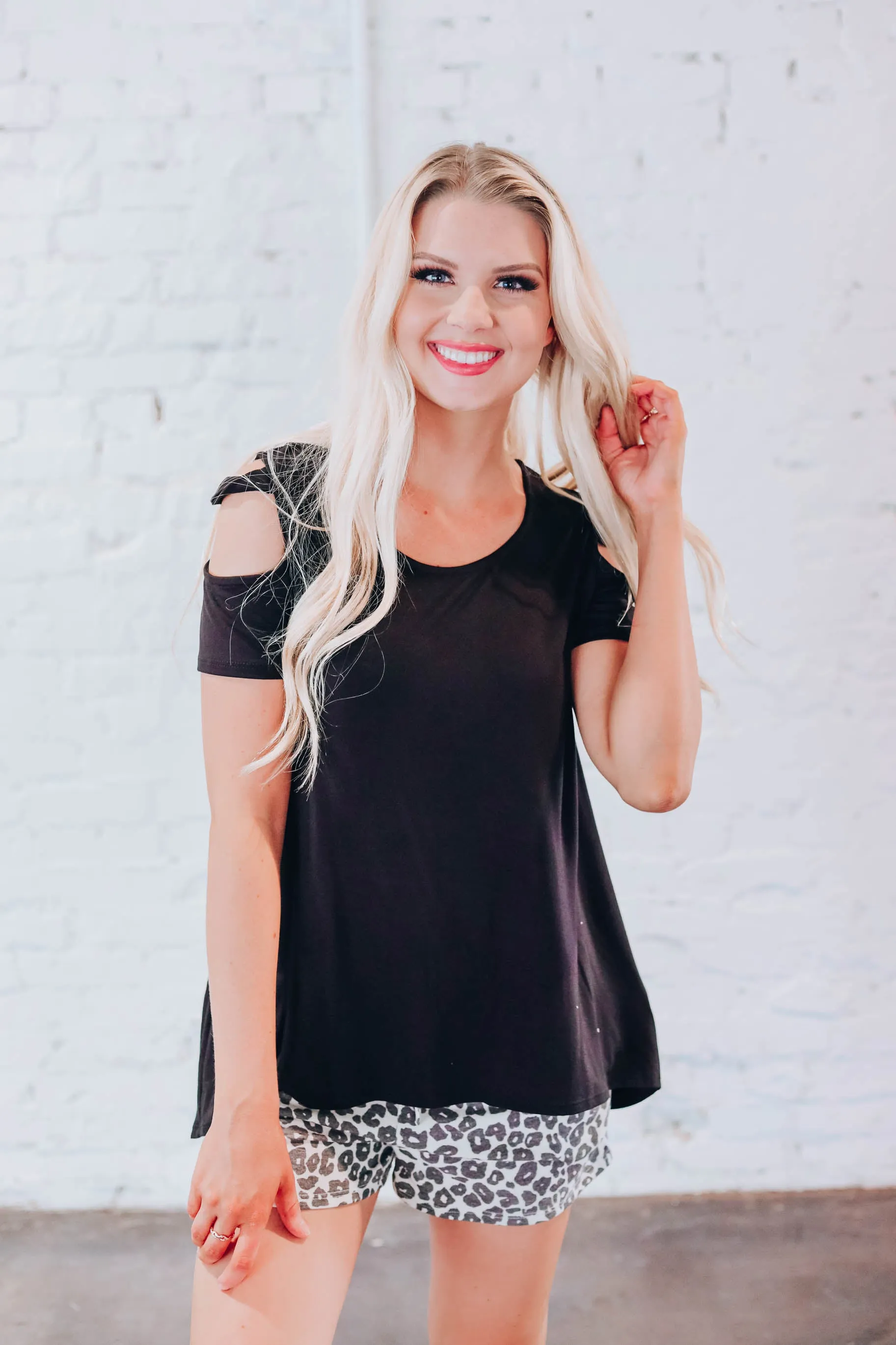 What A Tease Cold Shoulder Top - Black