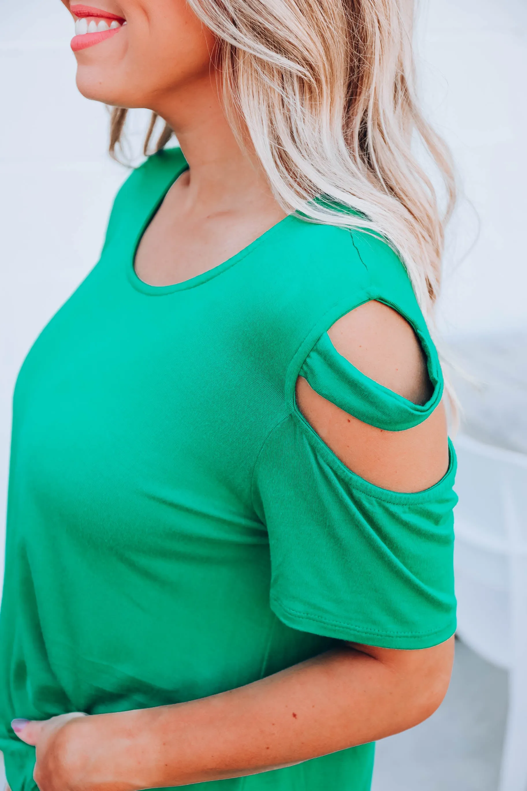 What A Tease Cold Shoulder Top - Green