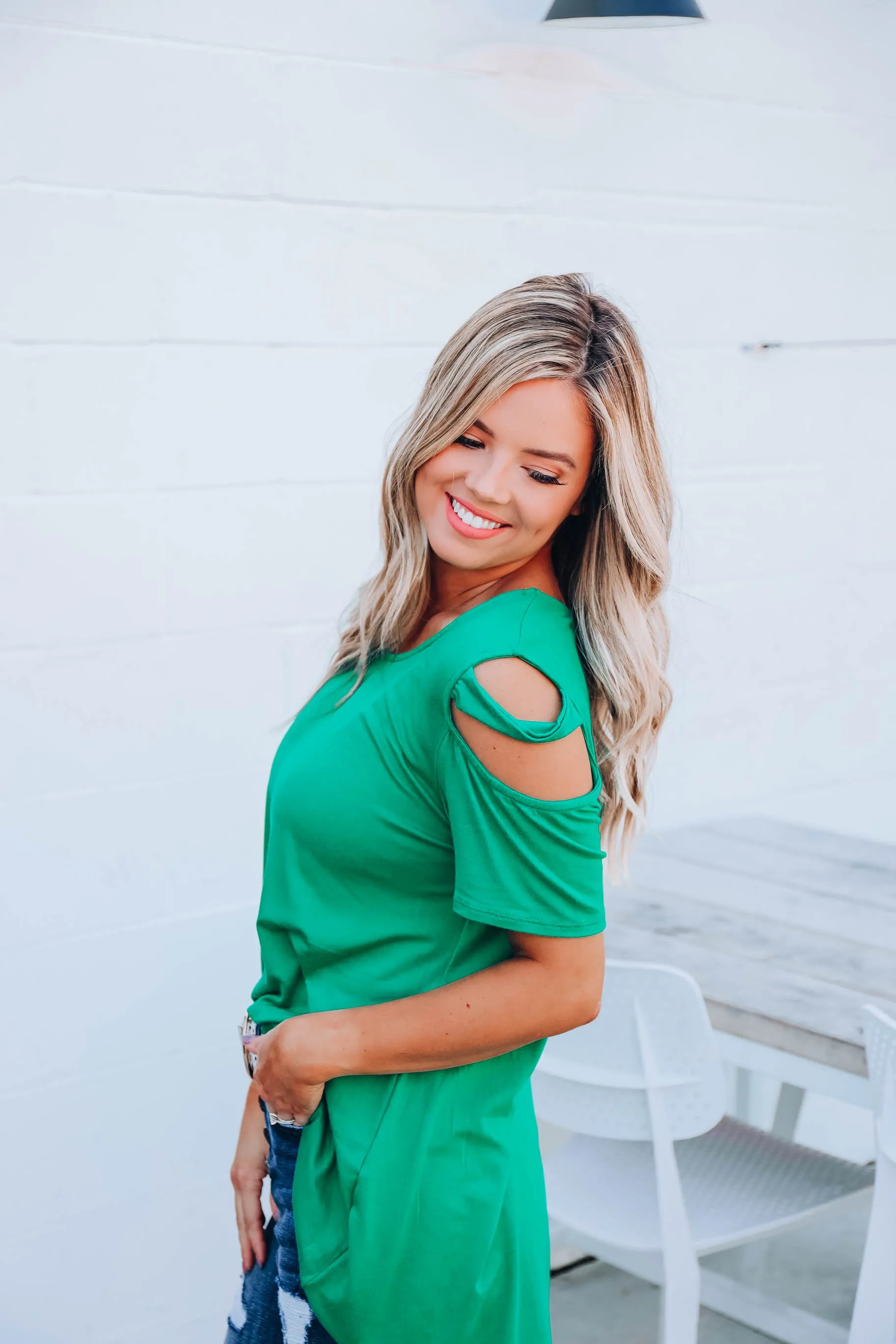 What A Tease Cold Shoulder Top - Green