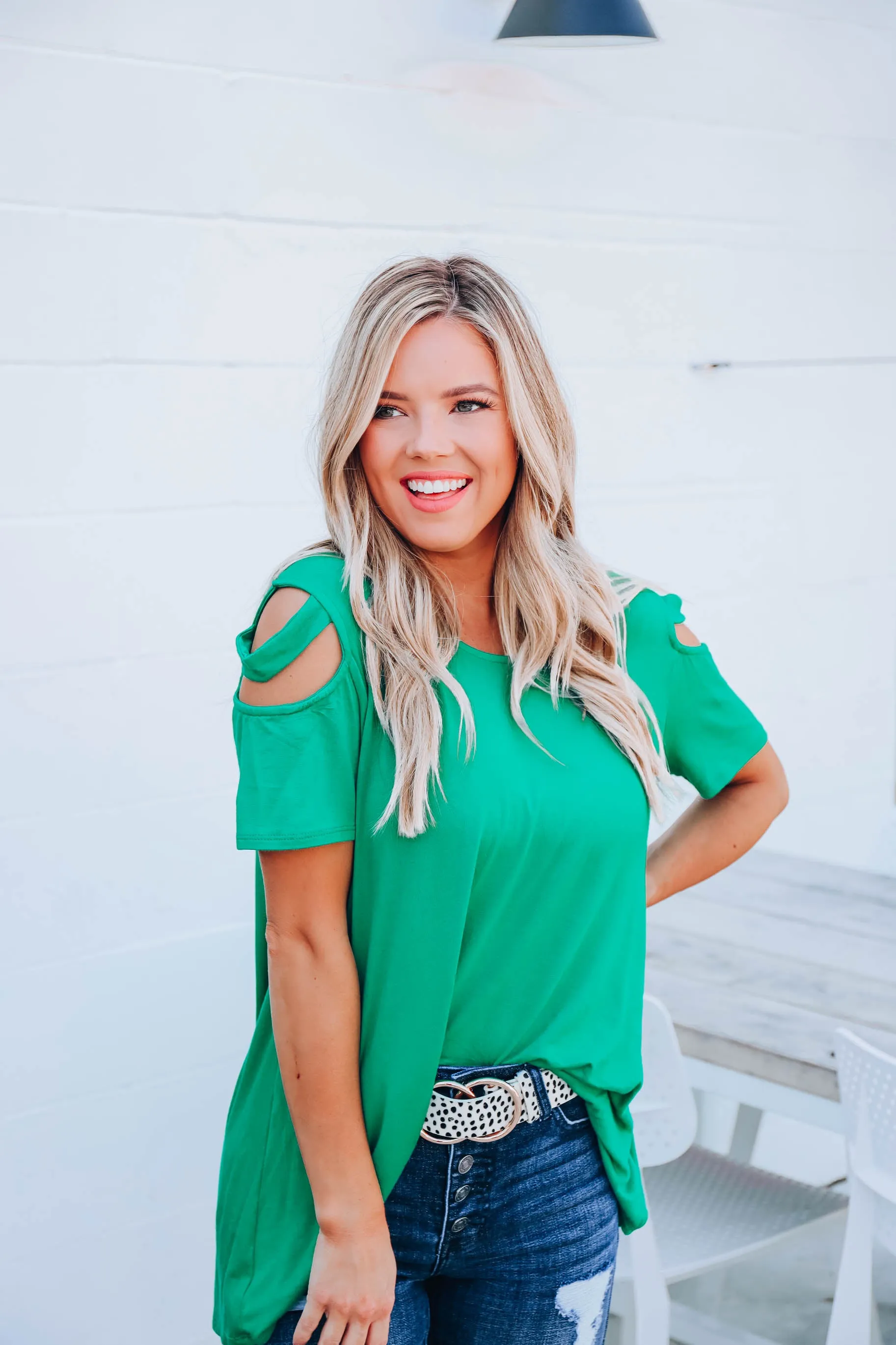 What A Tease Cold Shoulder Top - Green