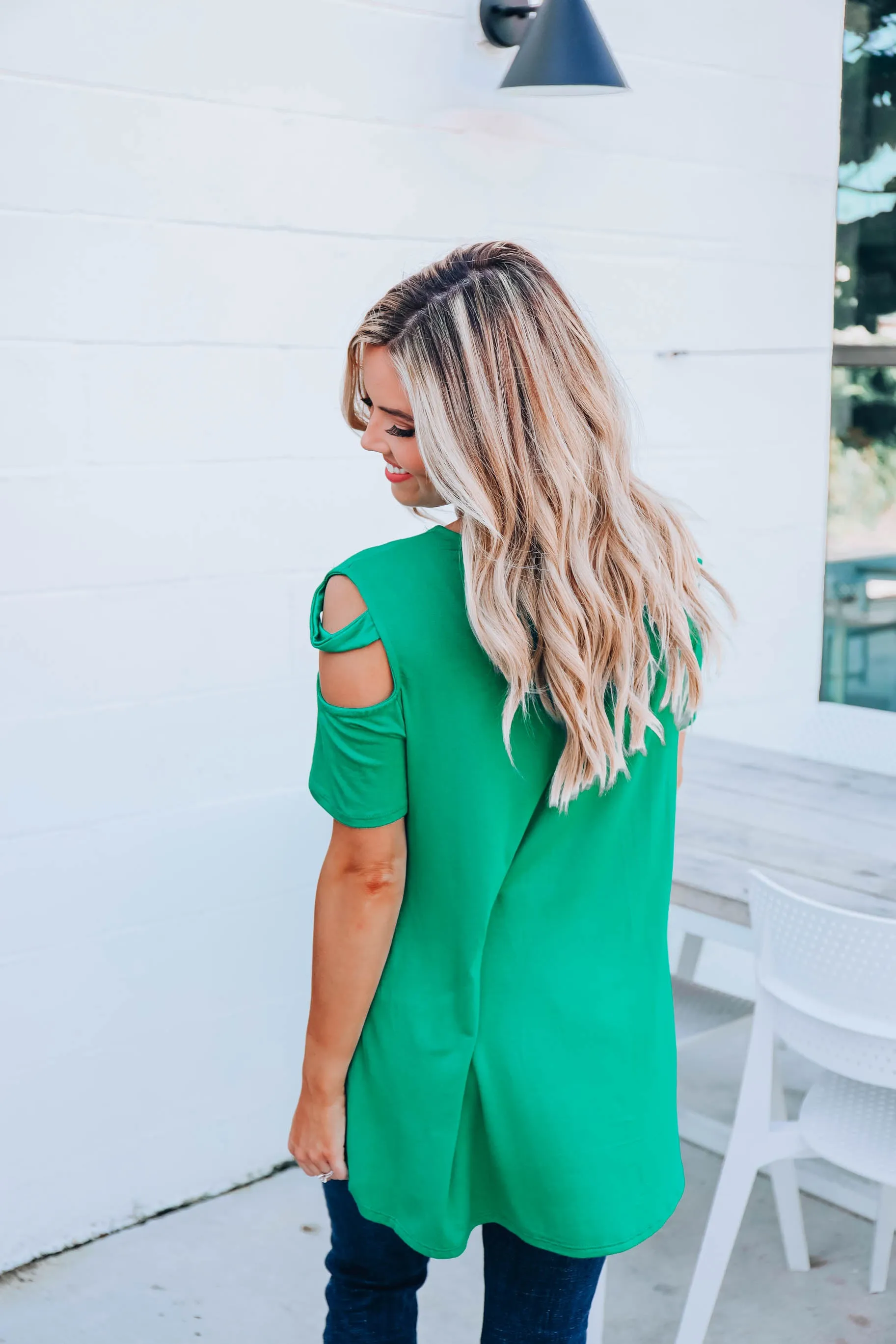 What A Tease Cold Shoulder Top - Green