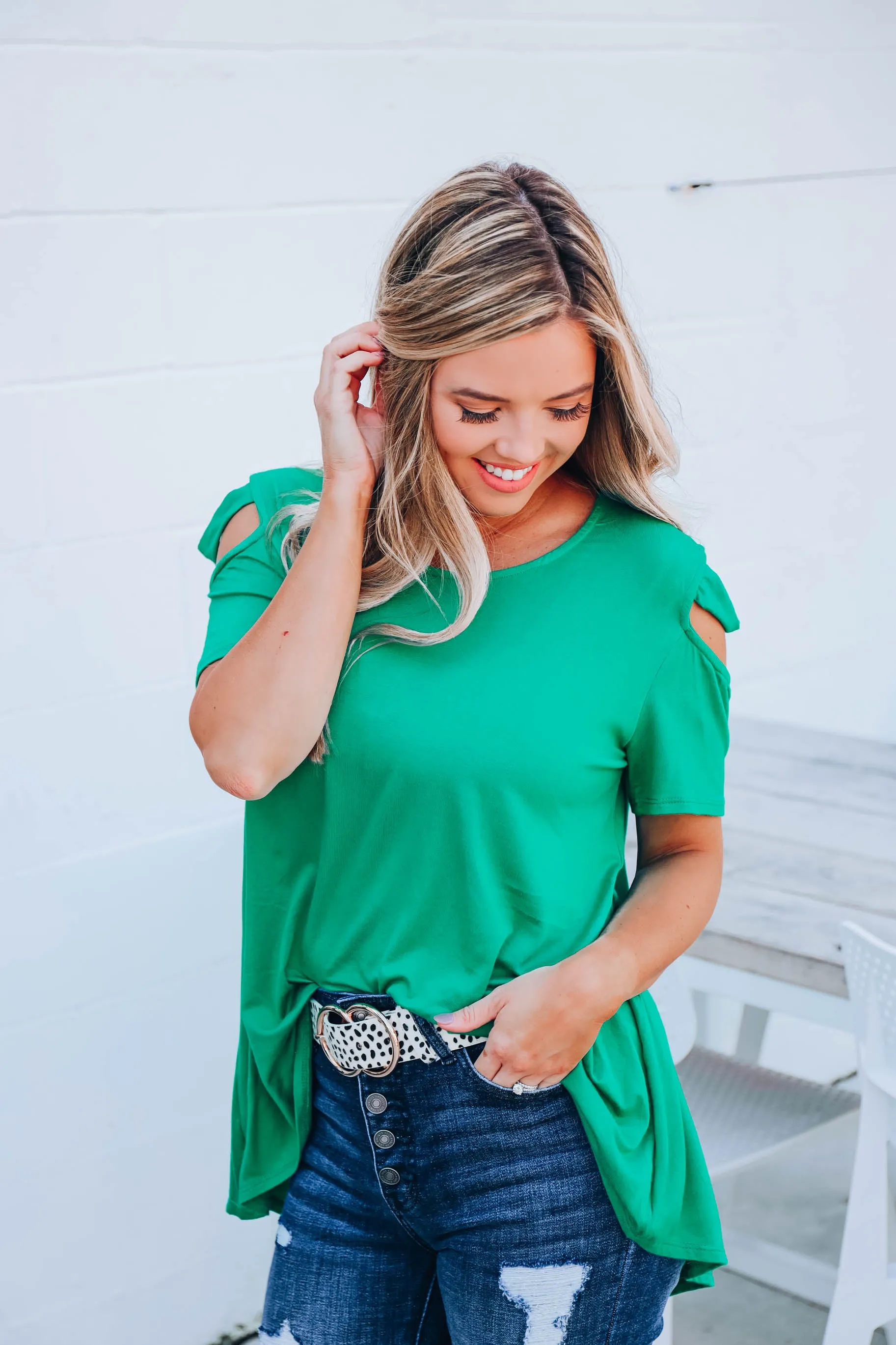 What A Tease Cold Shoulder Top - Green