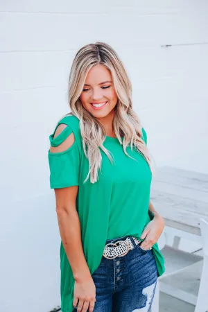 What A Tease Cold Shoulder Top - Green