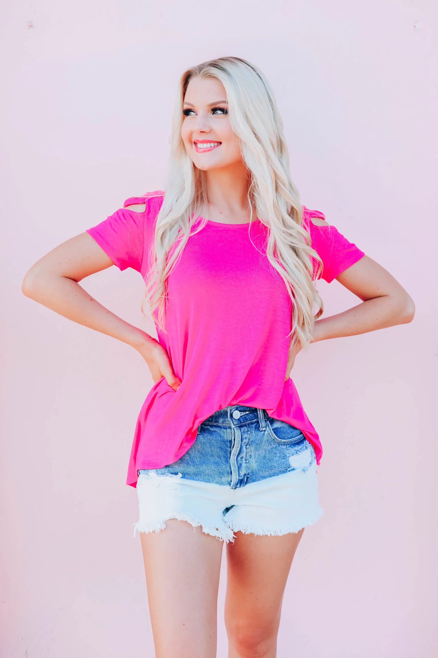 What A Tease Cold Shoulder Top - Pink