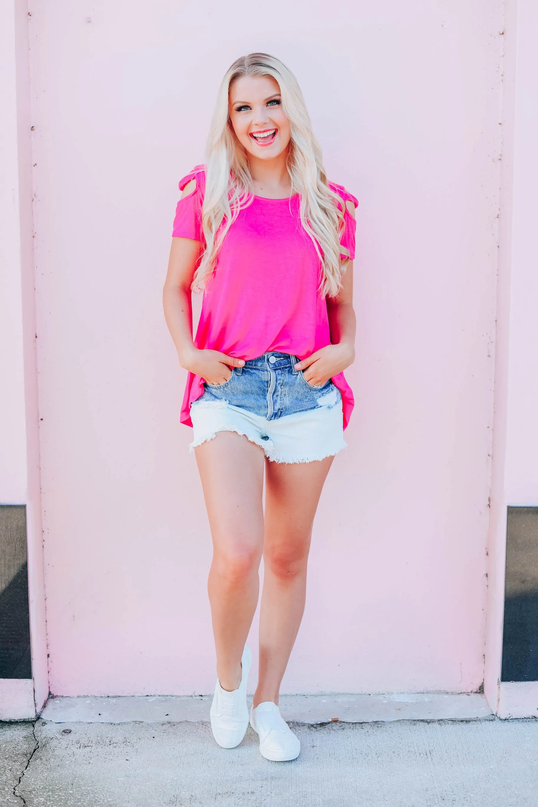 What A Tease Cold Shoulder Top - Pink