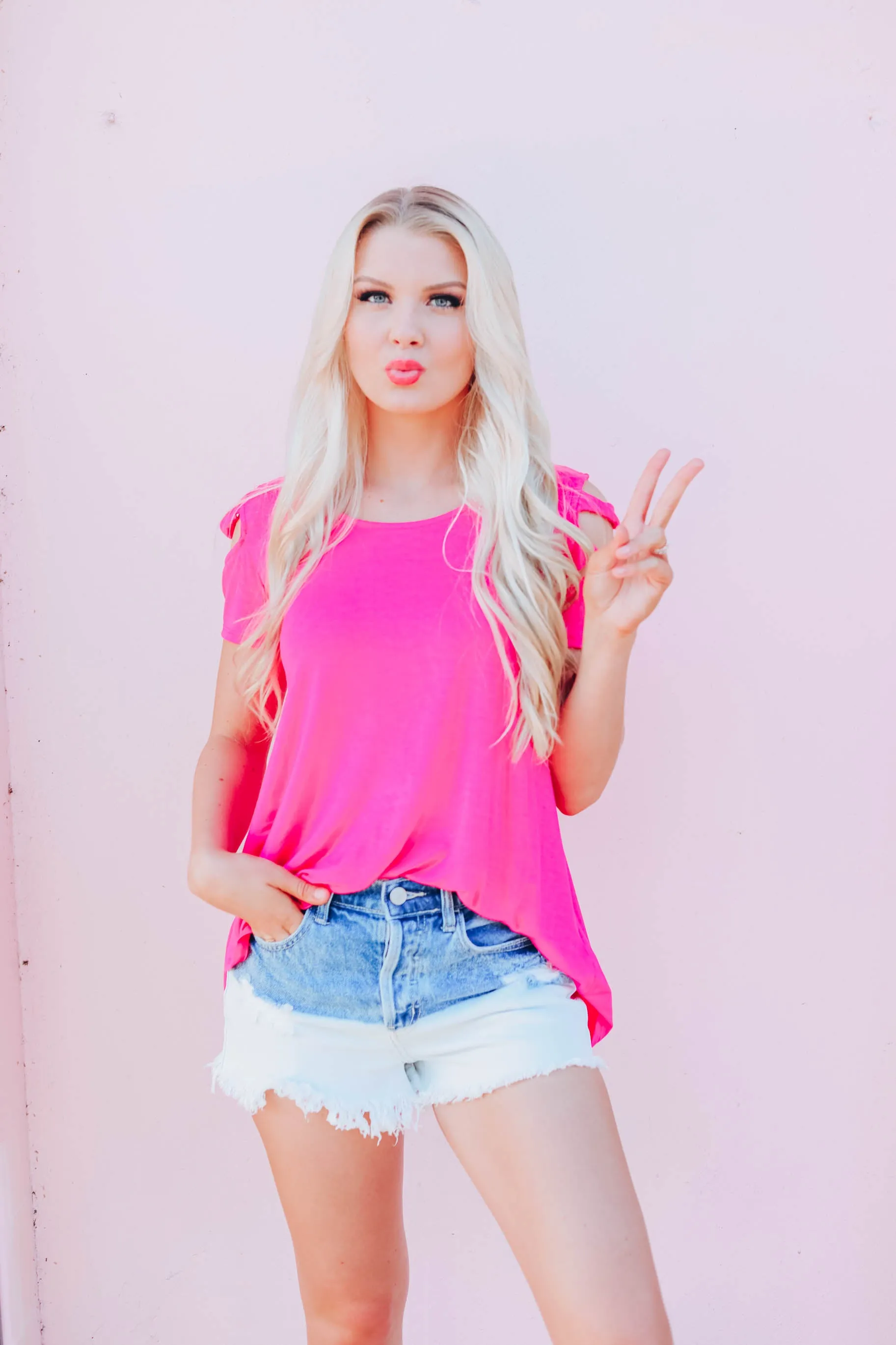 What A Tease Cold Shoulder Top - Pink