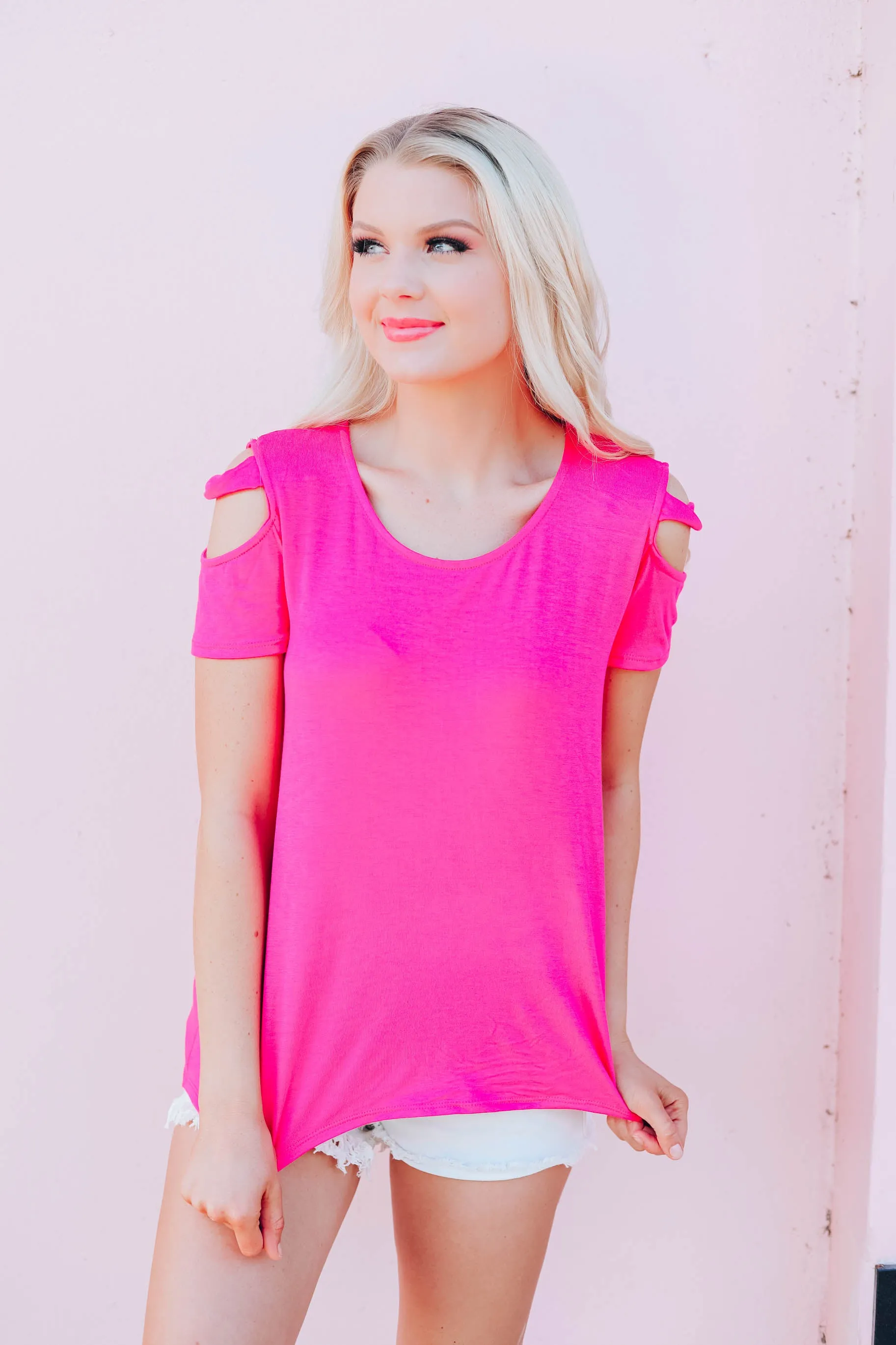What A Tease Cold Shoulder Top - Pink