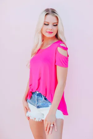 What A Tease Cold Shoulder Top - Pink