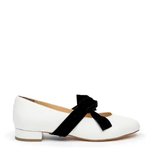 White Ballet Flat   Black Velvet Marie Strap